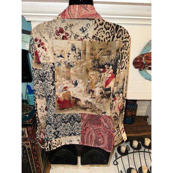 UNIQUE VINTAGE BETTY BARCLAY ART PRINT MUSEUM PATCHWORK BLOUSE - Picture 1 of 12